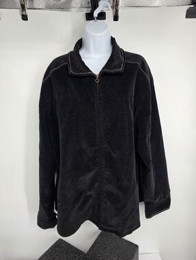 Venca Black Corduroy Full Zip Shacket Jacket 2X Plus Contrast Stitching Western